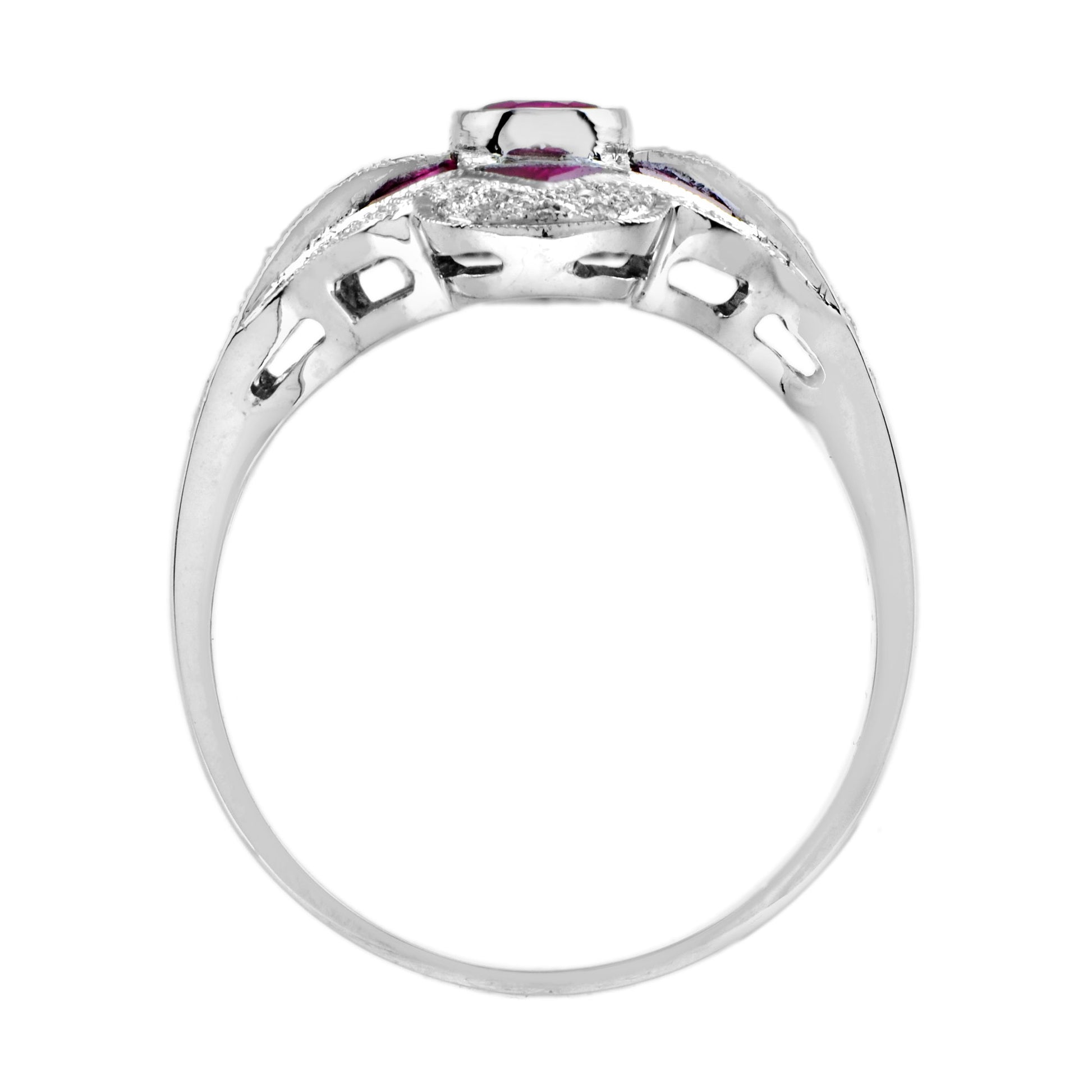 Oval Red Pink Ruby & Diamond Art Deco Style Halo Set 18K White Gold Ring