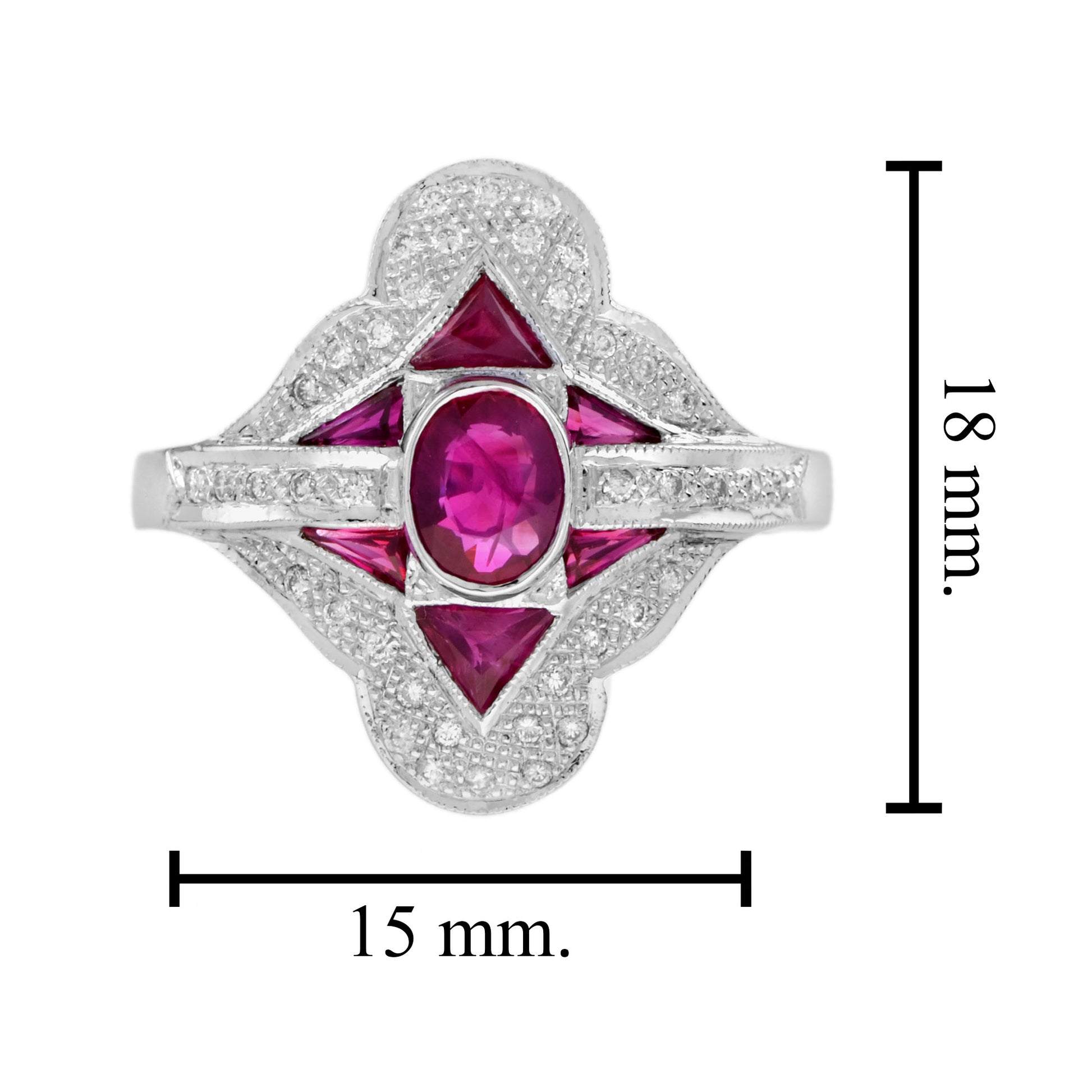 Oval Red Pink Ruby & Diamond Art Deco Style Halo Set 18K White Gold Ring