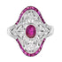 Art Deco Style Pink Red Ruby & Diamond Cocktail 18K White Gold Statement Ring