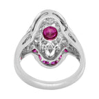 Art Deco Style Pink Red Ruby & Diamond Cocktail 18K White Gold Statement Ring
