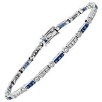 Alternate Square Shape Blue Sapphire & Diamond White Gold Tennis Line Bracelet