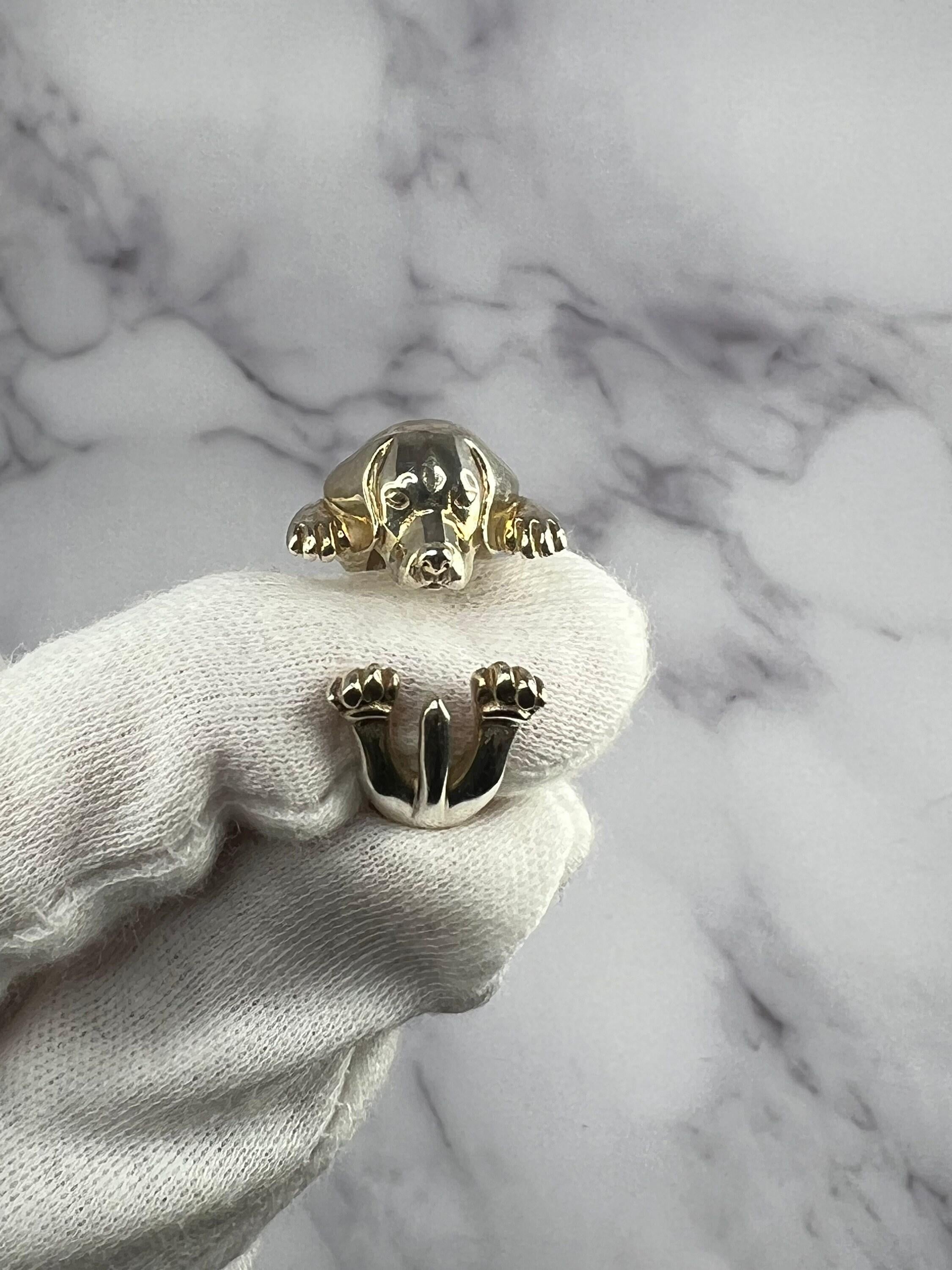 925 Sterling Silver Dog Puppy Animal Nature Cute Beagle Statement Open Hug Ring