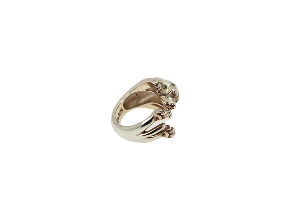 925 Sterling Silver Dog Puppy Animal Nature Cute Beagle Statement Open Hug Ring