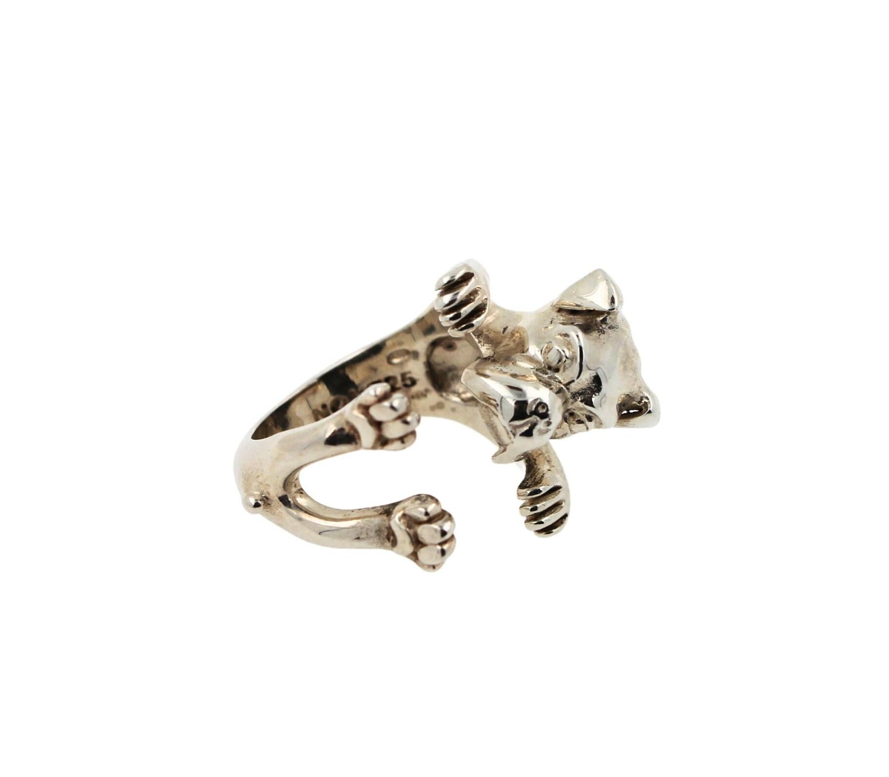 925 Sterling Silver Dog Puppy Animal Nature Cute Boxer Open Hug Statement Ring