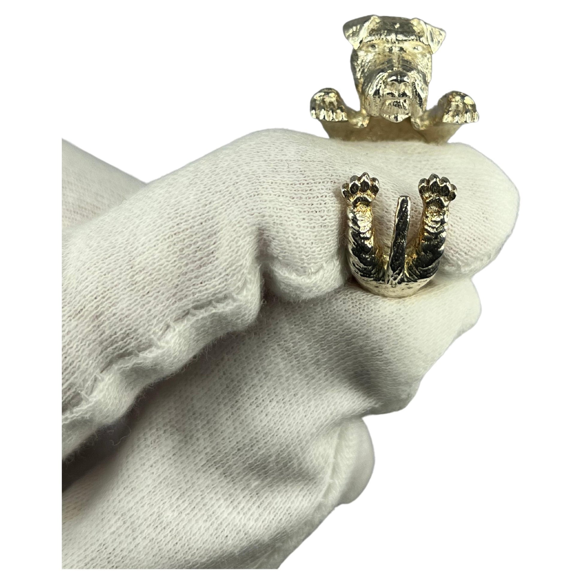 925 Sterling Silver Dog Puppy Animal Nature Cute Schnauzer Statement Open Ring