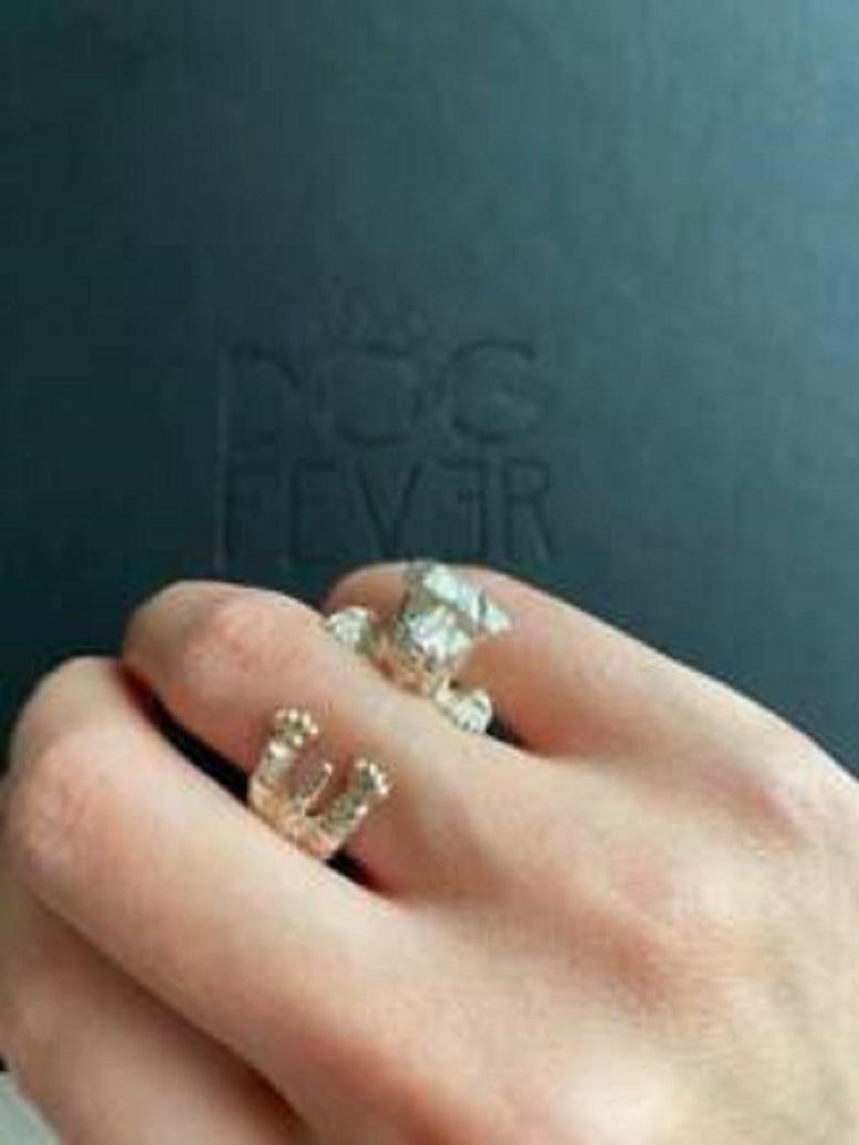 925 Sterling Silver Dog Puppy Animal Nature Cute Schnauzer Statement Open Ring