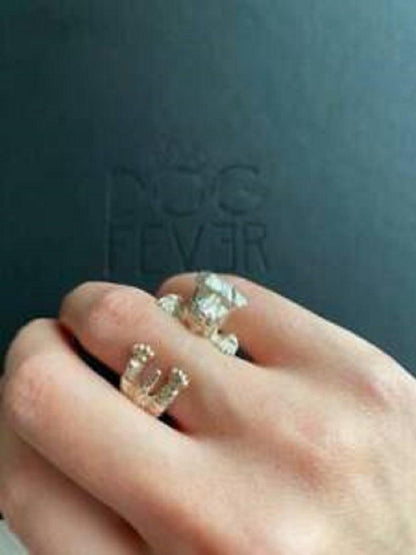 925 Sterling Silver Dog Puppy Animal Nature Cute Schnauzer Statement Open Ring