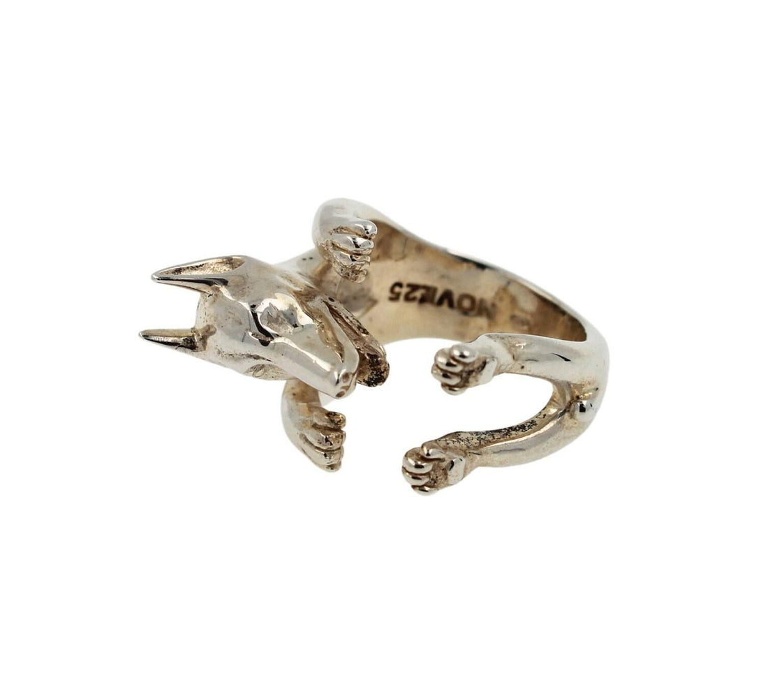 925 Sterling Silver Dog Puppy Animal Nature Doberman Statement Open Hug Ring