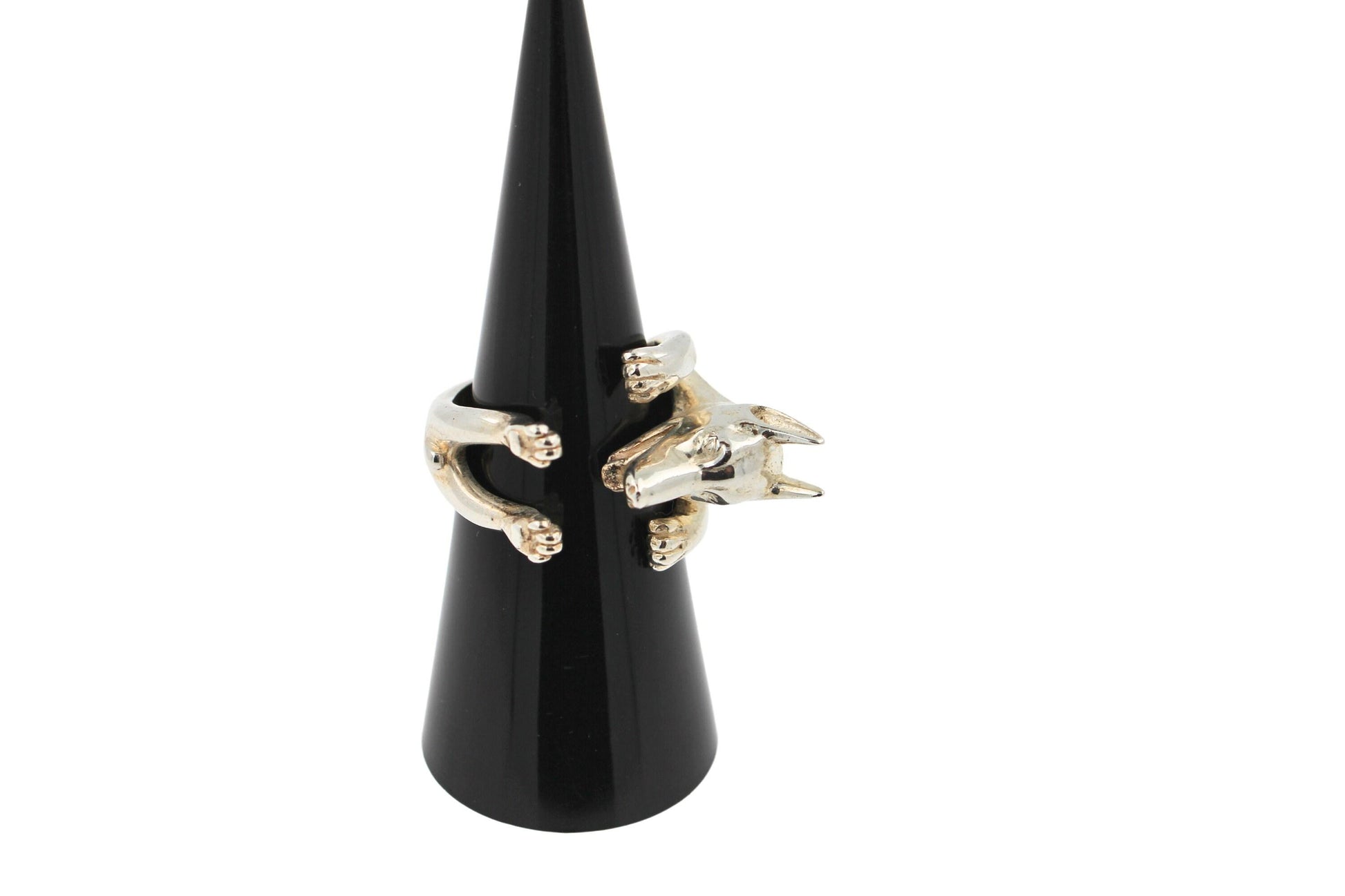 925 Sterling Silver Dog Puppy Animal Nature Doberman Statement Open Hug Ring