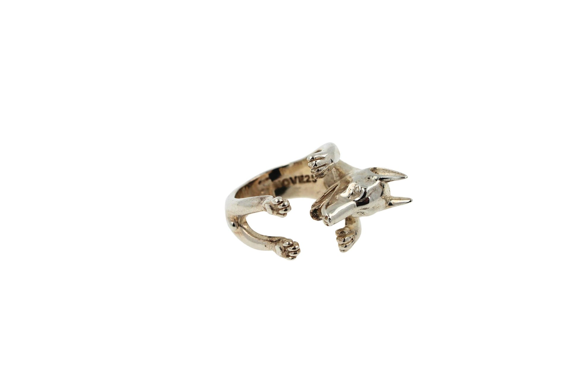 925 Sterling Silver Dog Puppy Animal Nature Doberman Statement Open Hug Ring
