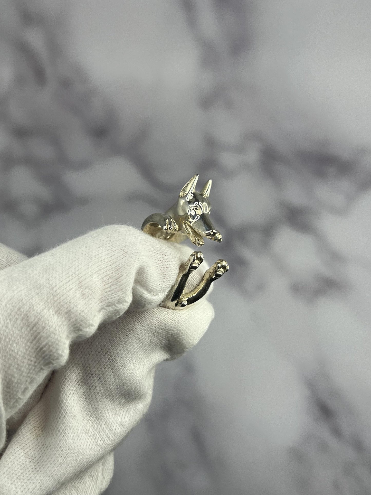 925 sterling silver dog puppy animal nature doberman statement open hug ring