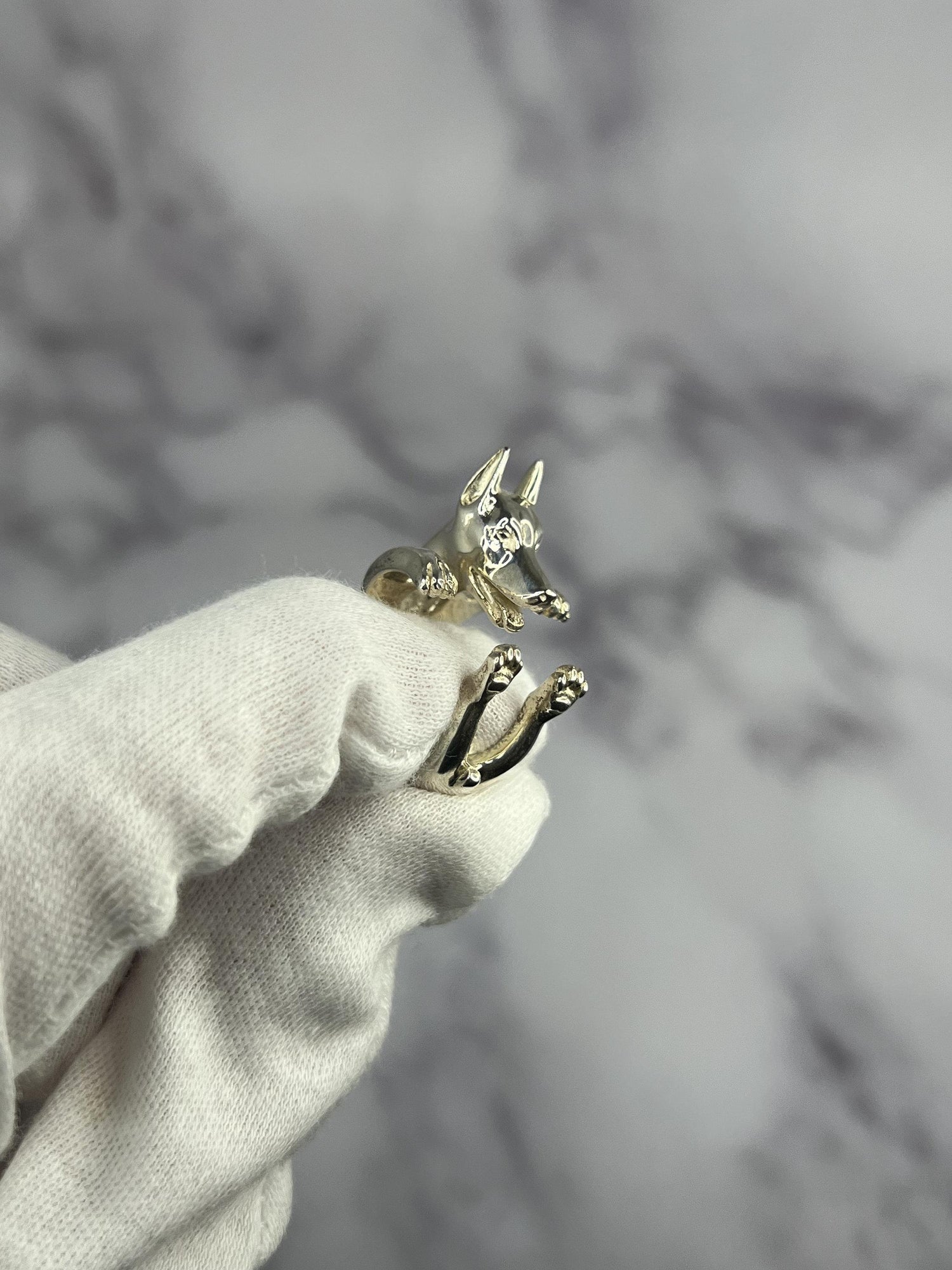 925 Sterling Silver Dog Puppy Animal Nature Doberman Statement Open Hug Ring