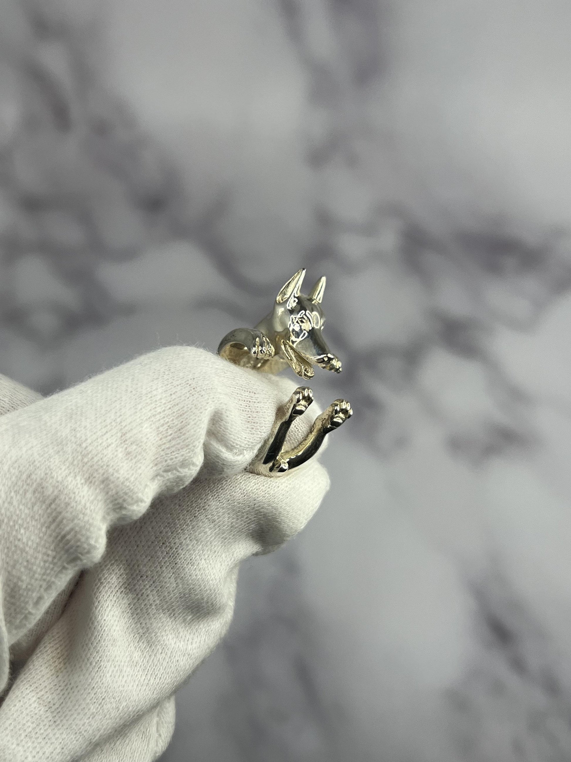 925 Sterling Silver Dog Puppy Animal Nature Doberman Statement Open Hug Ring