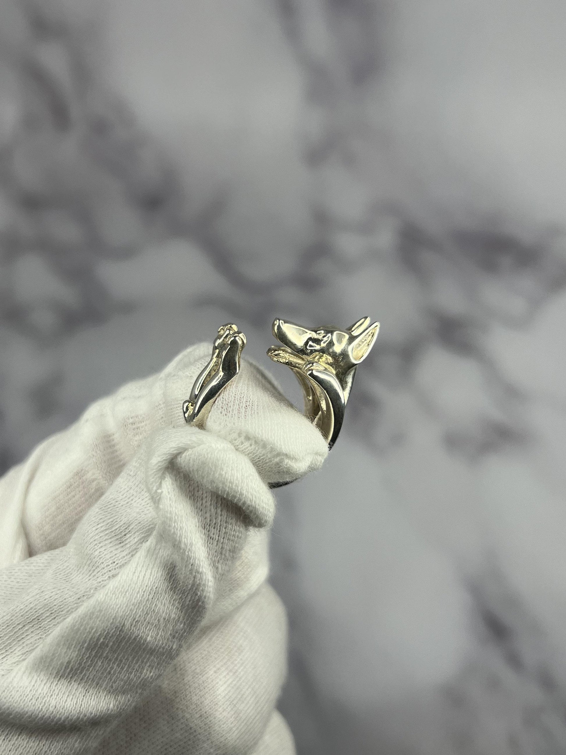925 Sterling Silver Dog Puppy Animal Nature Doberman Statement Open Hug Ring