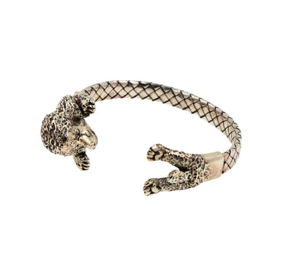 925 Sterling Silver Dog Puppy Animal Nature Hug Poodle Statement Bracelet Cuff B