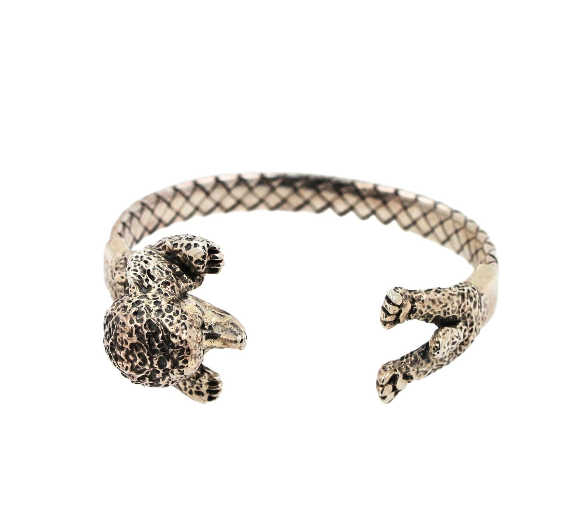 925 Sterling Silver Dog Puppy Animal Nature Hug Poodle Statement Bracelet Cuff B
