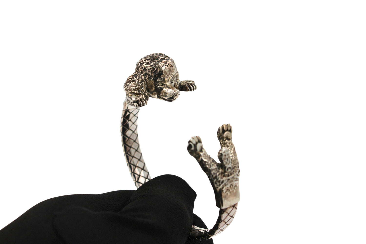 925 Sterling Silver Dog Puppy Animal Nature Hug Poodle Statement Bracelet Cuff B