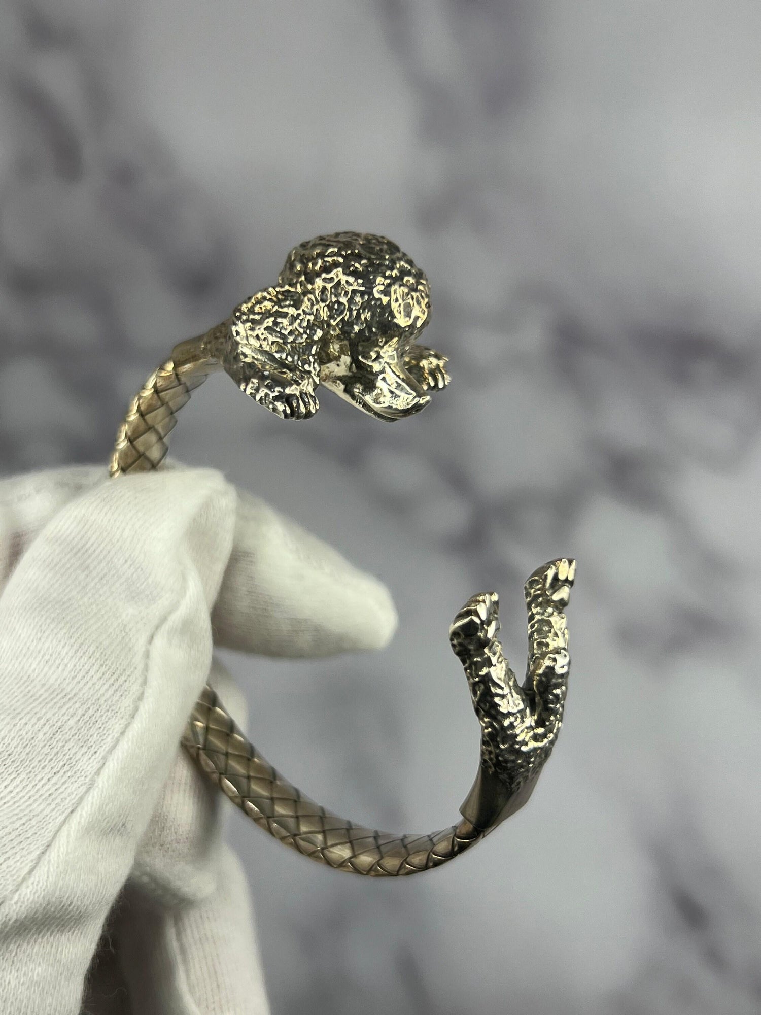 925 Sterling Silver Dog Puppy Animal Nature Hug Poodle Statement Bracelet Cuff B