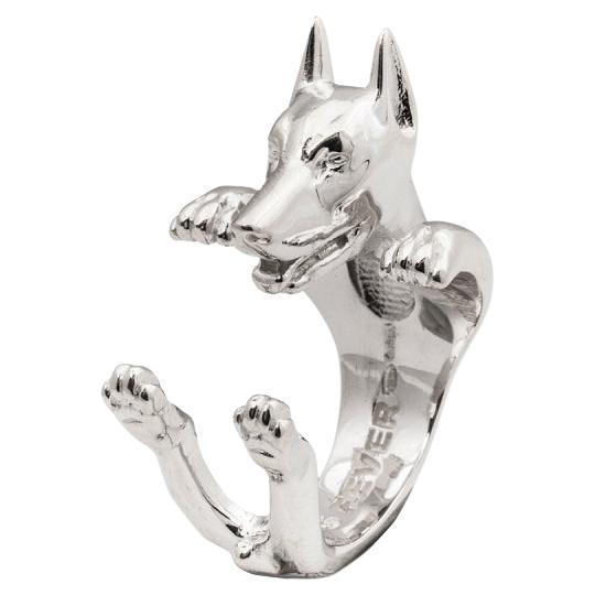 925 Sterling Silver Dog Puppy Animal Unique Doberman Statement Open Hug Ring