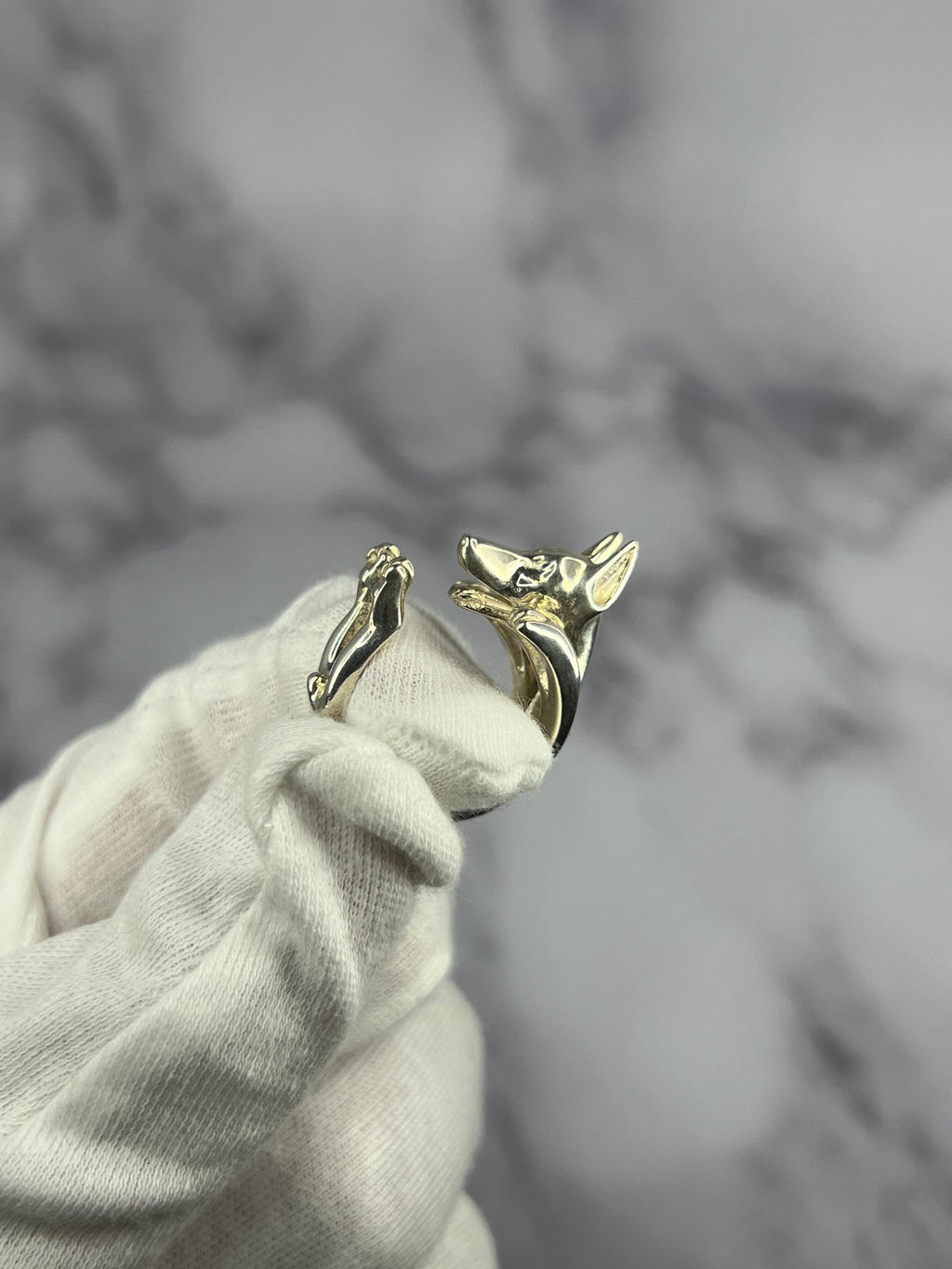 925 Sterling Silver Dog Puppy Animal Unique Doberman Statement Open Hug Ring