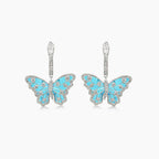 Blue Agate & Diamonds Butterfly Sweet 18K White Gold Drop Earrings
