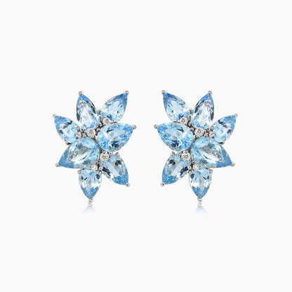 Pear Drop Shape Blue Aquamarines & Diamond 18K White Gold Earrings