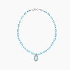 Blue Aquamarine & White Diamond 18K White Gold Princess Bib Gemstone Necklace