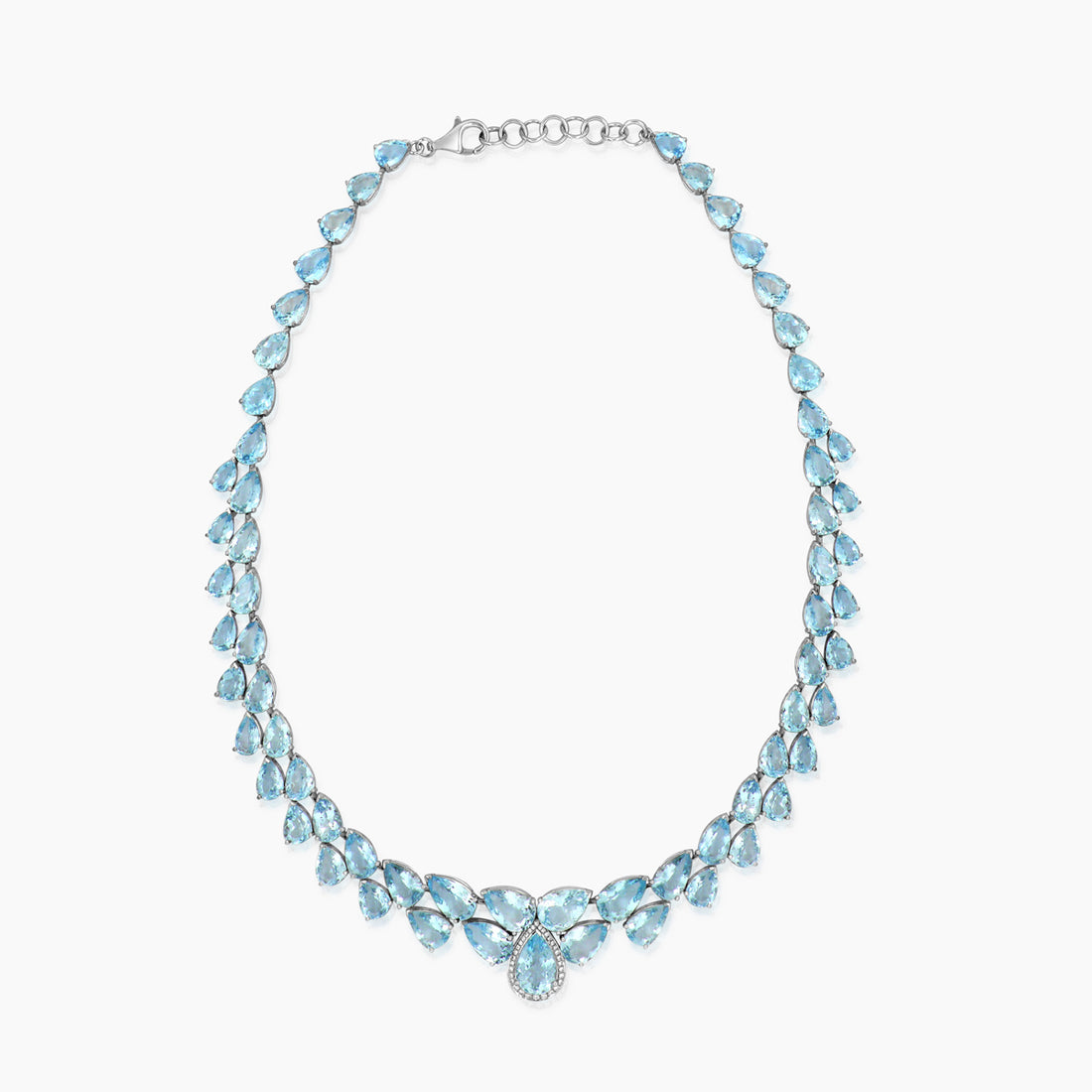 Blue Aquamarine & White Diamond 18K White Gold Princess Bib Gemstone Necklace