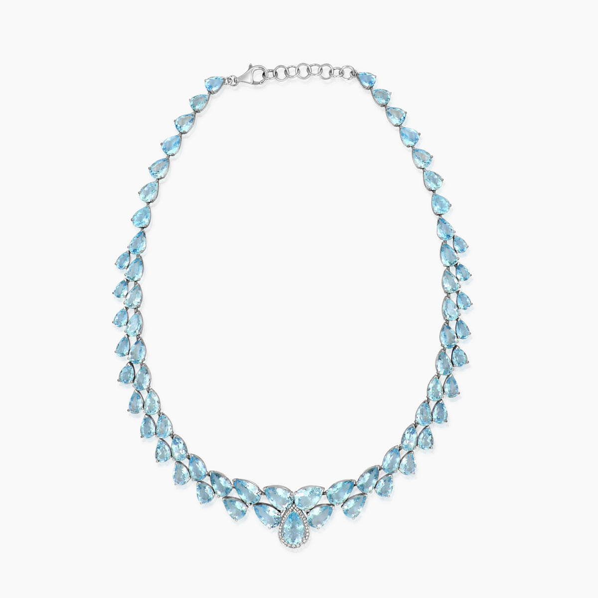 blue aquamarine & white diamond 18k white gold princess bib gemstone necklace