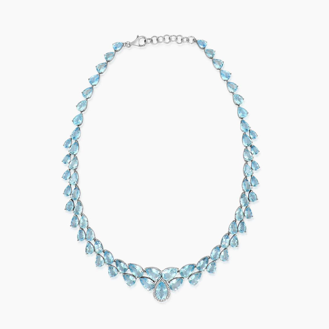 Blue Aquamarine &amp; White Diamond 18K White Gold Princess Bib Gemstone Necklace