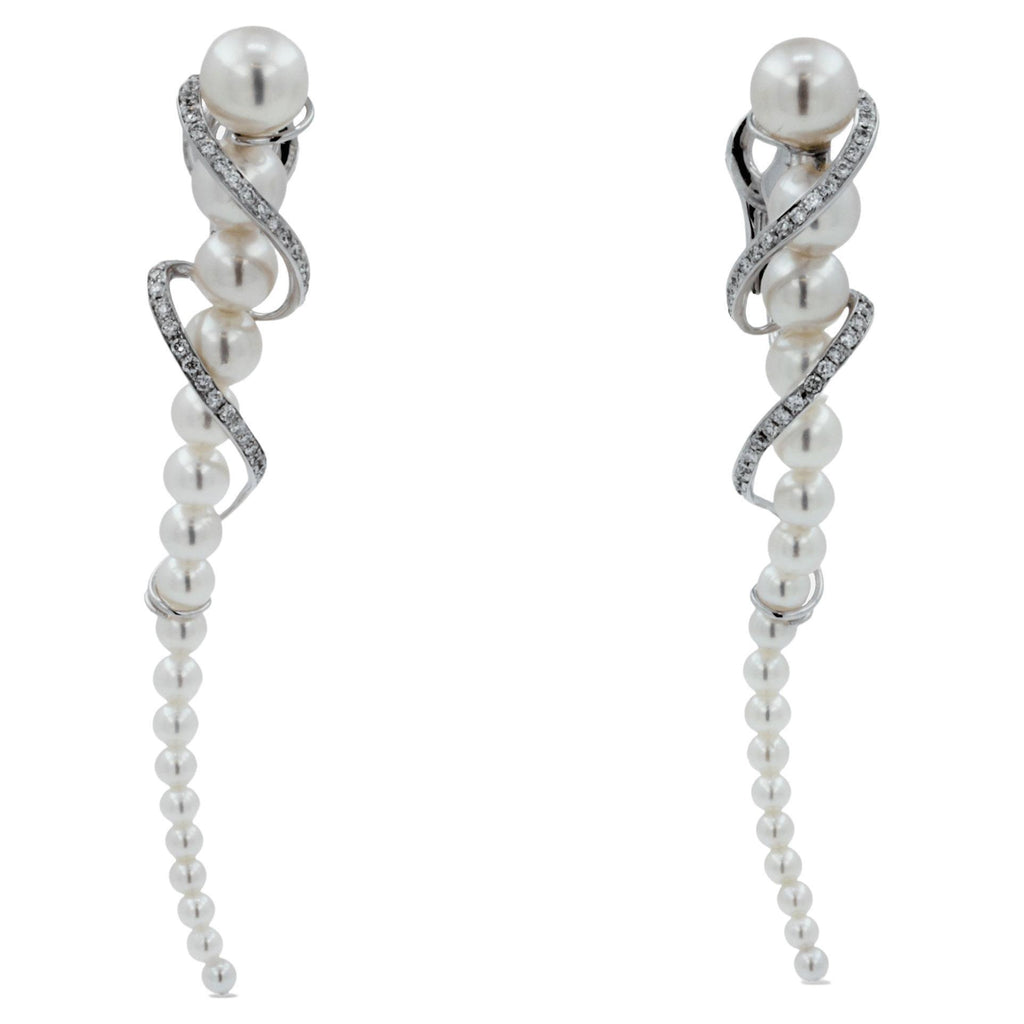 Akoya Baby White Pearl Diamond White Gold Luxury Cocktail Twist Conch Earrings