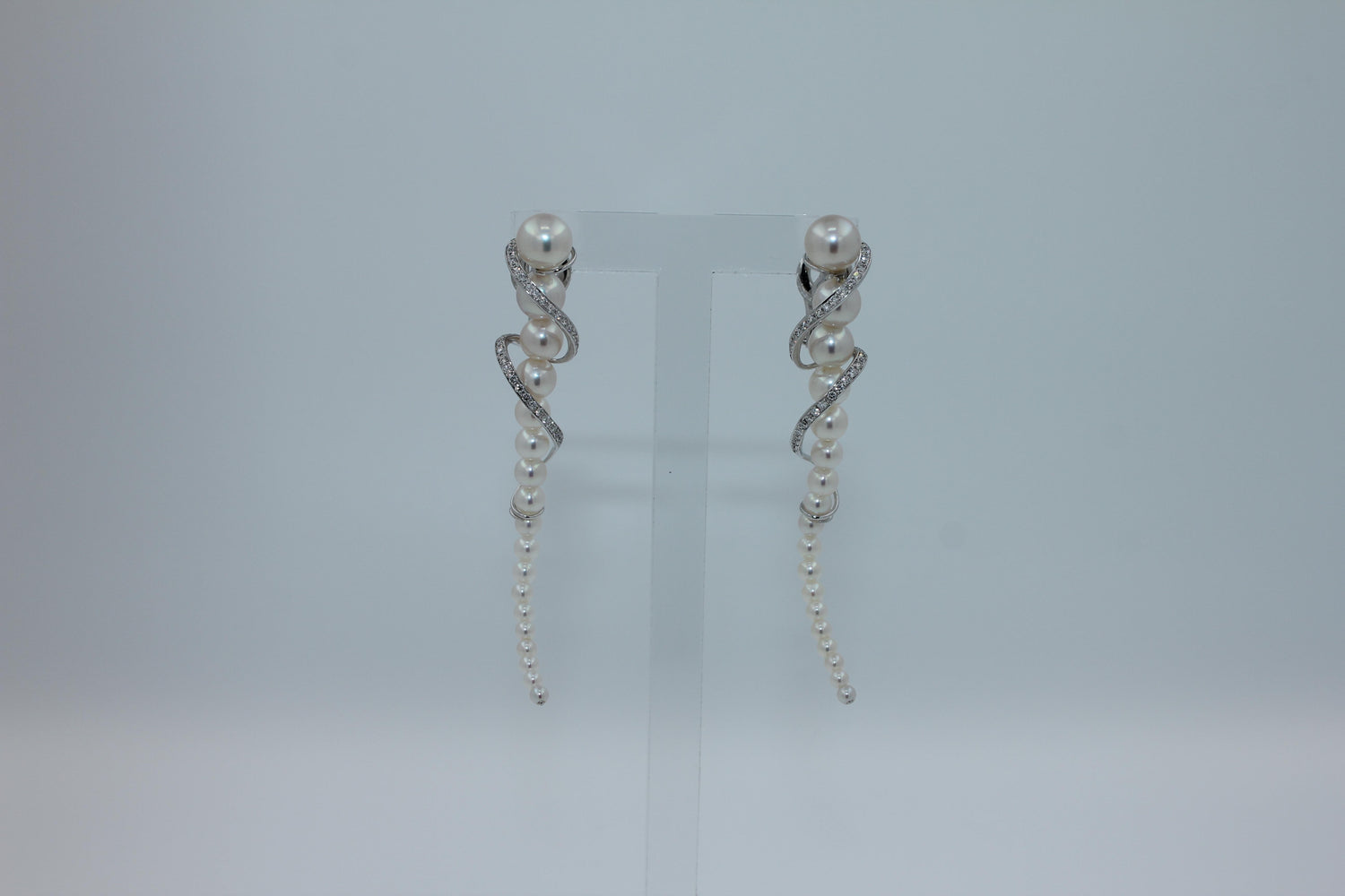 Akoya Baby White Pearl Diamond White Gold Luxury Cocktail Twist Conch Earrings