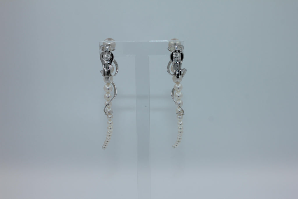 Akoya Baby White Pearl Diamond White Gold Luxury Cocktail Twist Conch Earrings