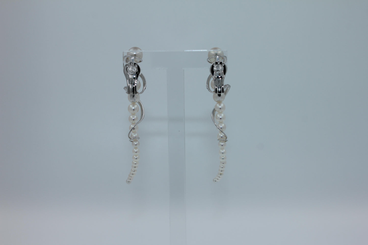 Akoya Baby White Pearl Diamond White Gold Luxury Cocktail Twist Conch Earrings