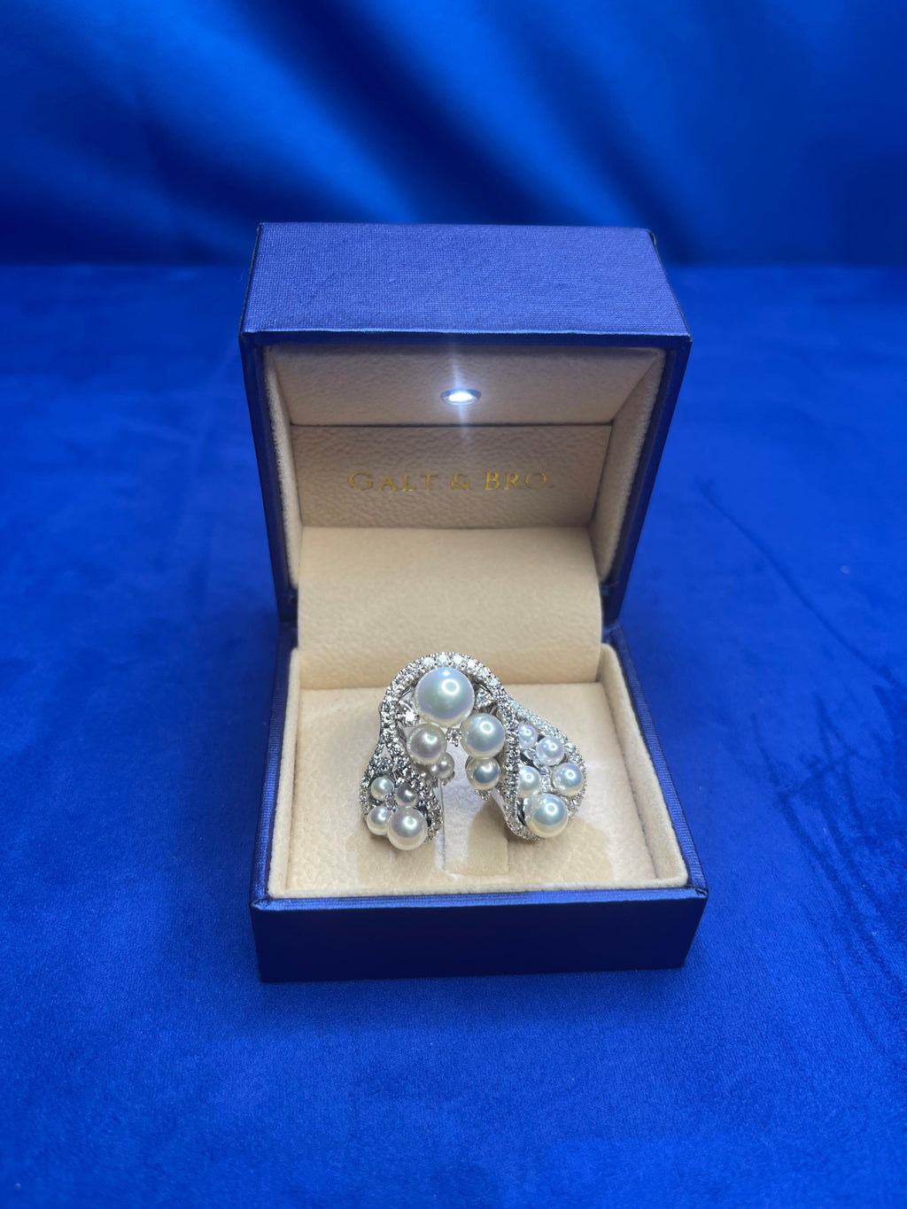 Akoya White Pearl Grape Luxury Cocktail Pave Elegant 18K White Gold Diamond Ring