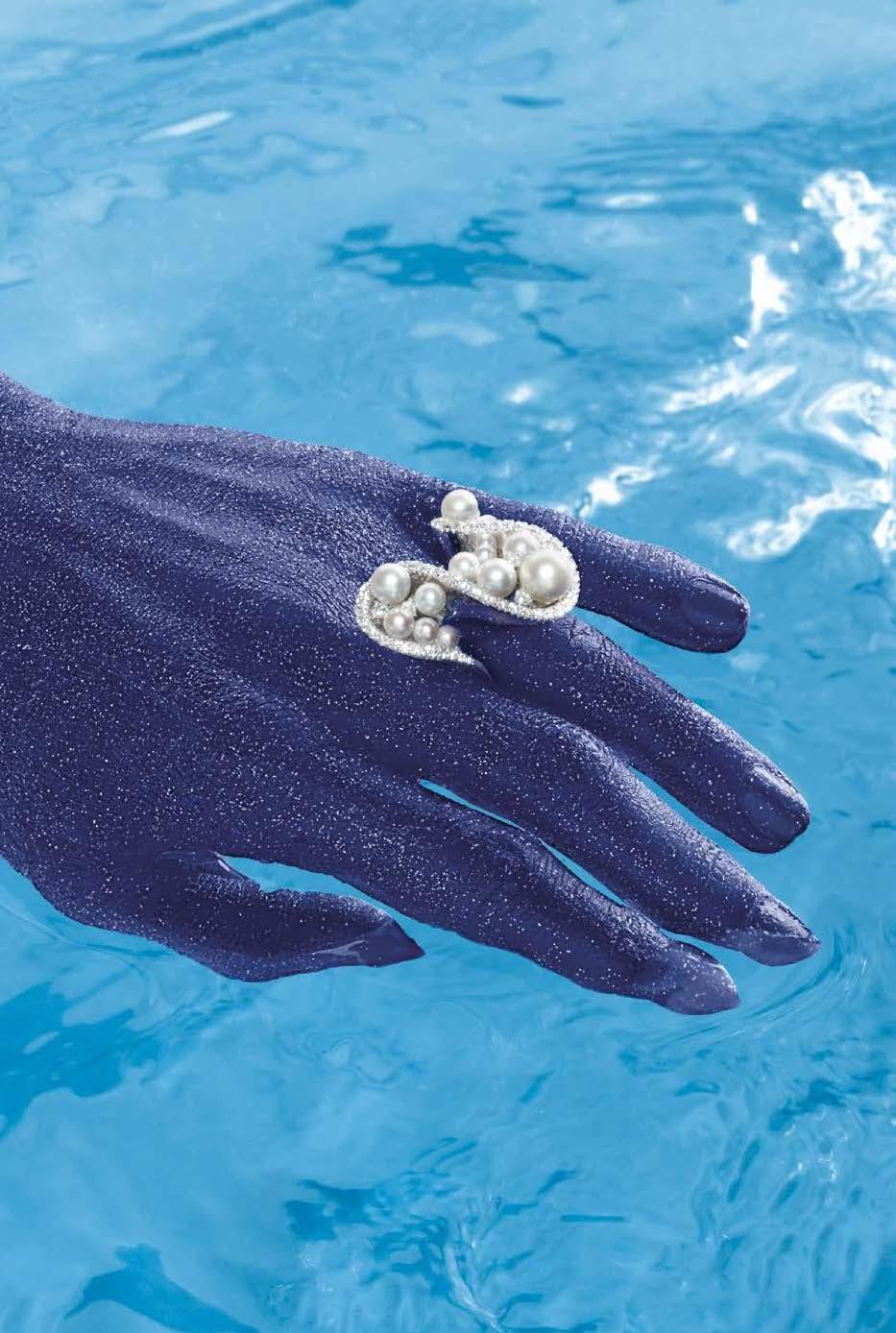 Akoya White Pearl Grape Luxury Cocktail Pave Elegant 18K White Gold Diamond Ring