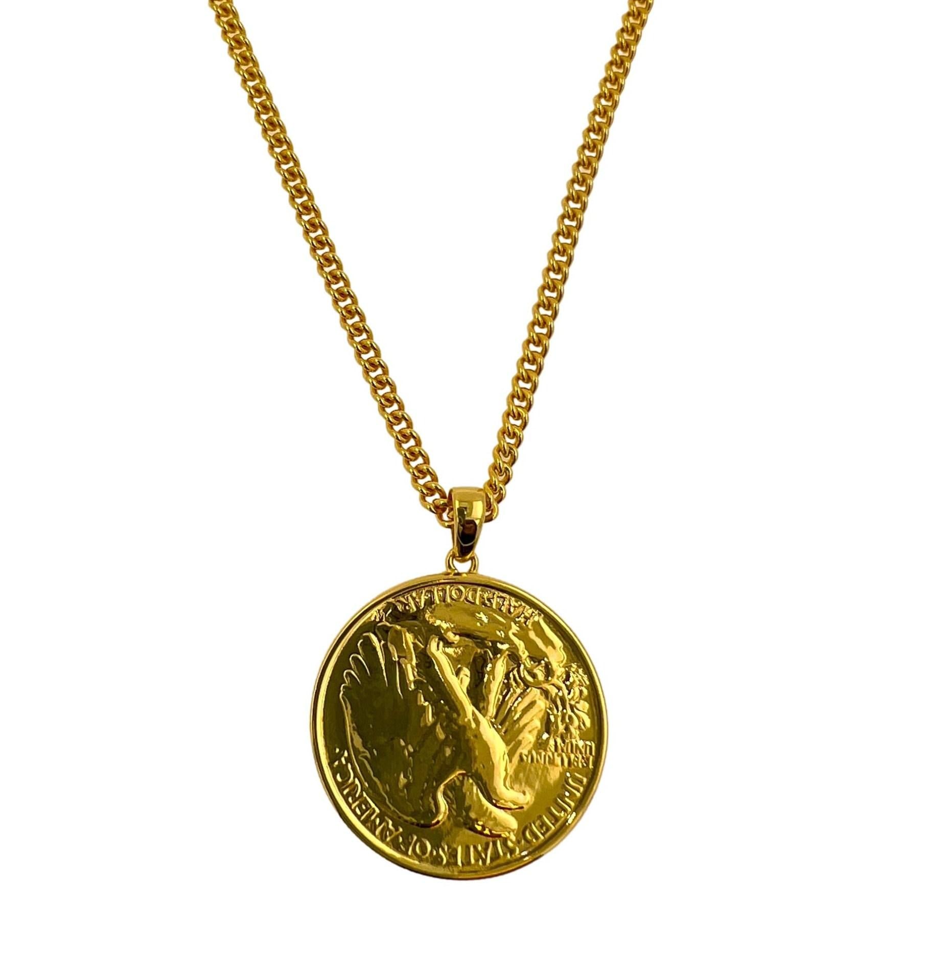 American USA Vintage Dollar Genuine Coin Curb Link Yellow Gold Vermeil Sterling 