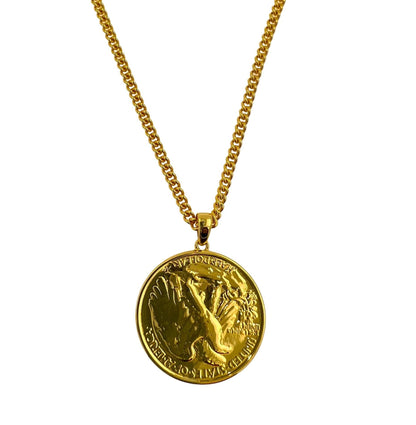 American USA Vintage Dollar Genuine Coin Curb Link Yellow Gold Vermeil Sterling 