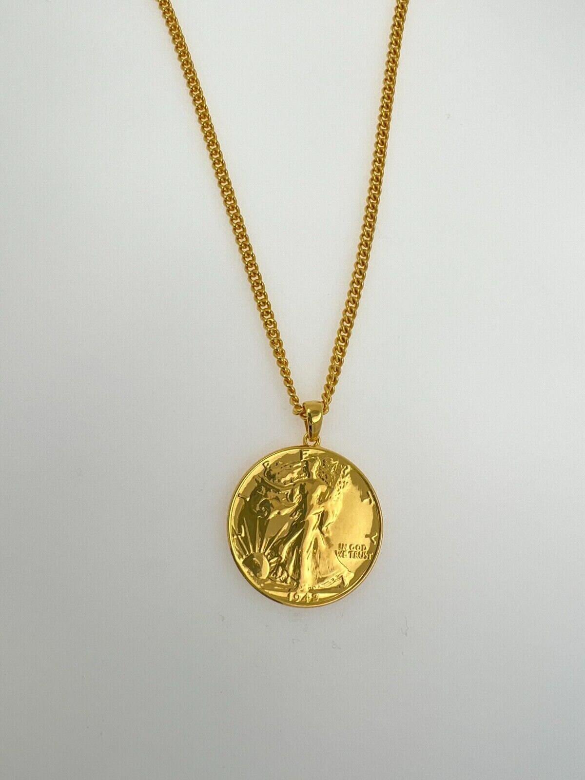 American USA Vintage Dollar Genuine Coin Curb Link Yellow Gold Vermeil Sterling 
