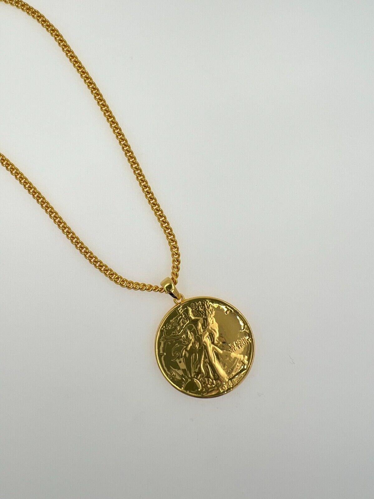 American USA Vintage Dollar Genuine Coin Curb Link Yellow Gold Vermeil Sterling 