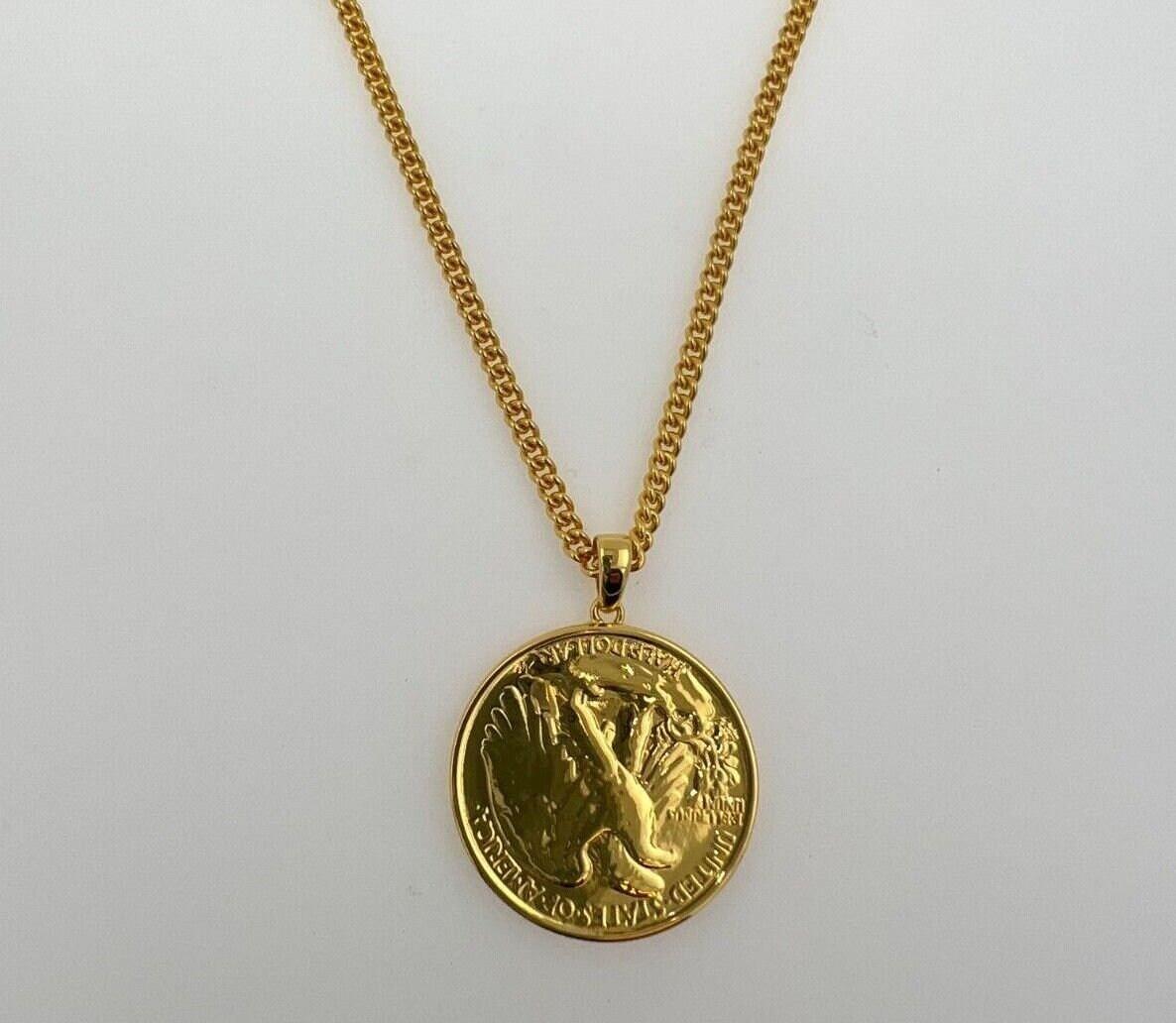 American USA Vintage Dollar Genuine Coin Curb Link Yellow Gold Vermeil Sterling 