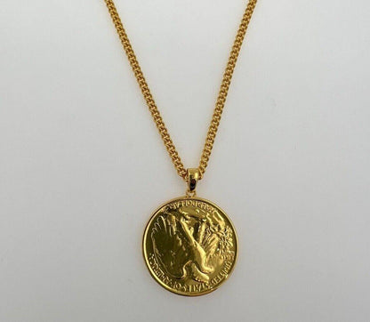 American USA Vintage Dollar Genuine Coin Curb Link Yellow Gold Vermeil Sterling 