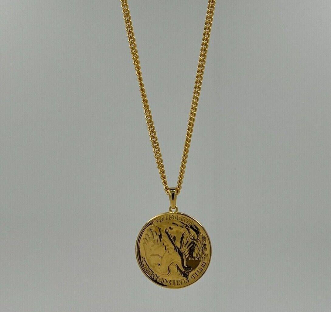 American USA Vintage Dollar Genuine Coin Curb Link Yellow Gold Vermeil Sterling 