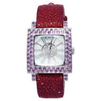 Amethyst & Diamonds Pave Dial Luxury Swiss Quartz Exotic Leather Watch