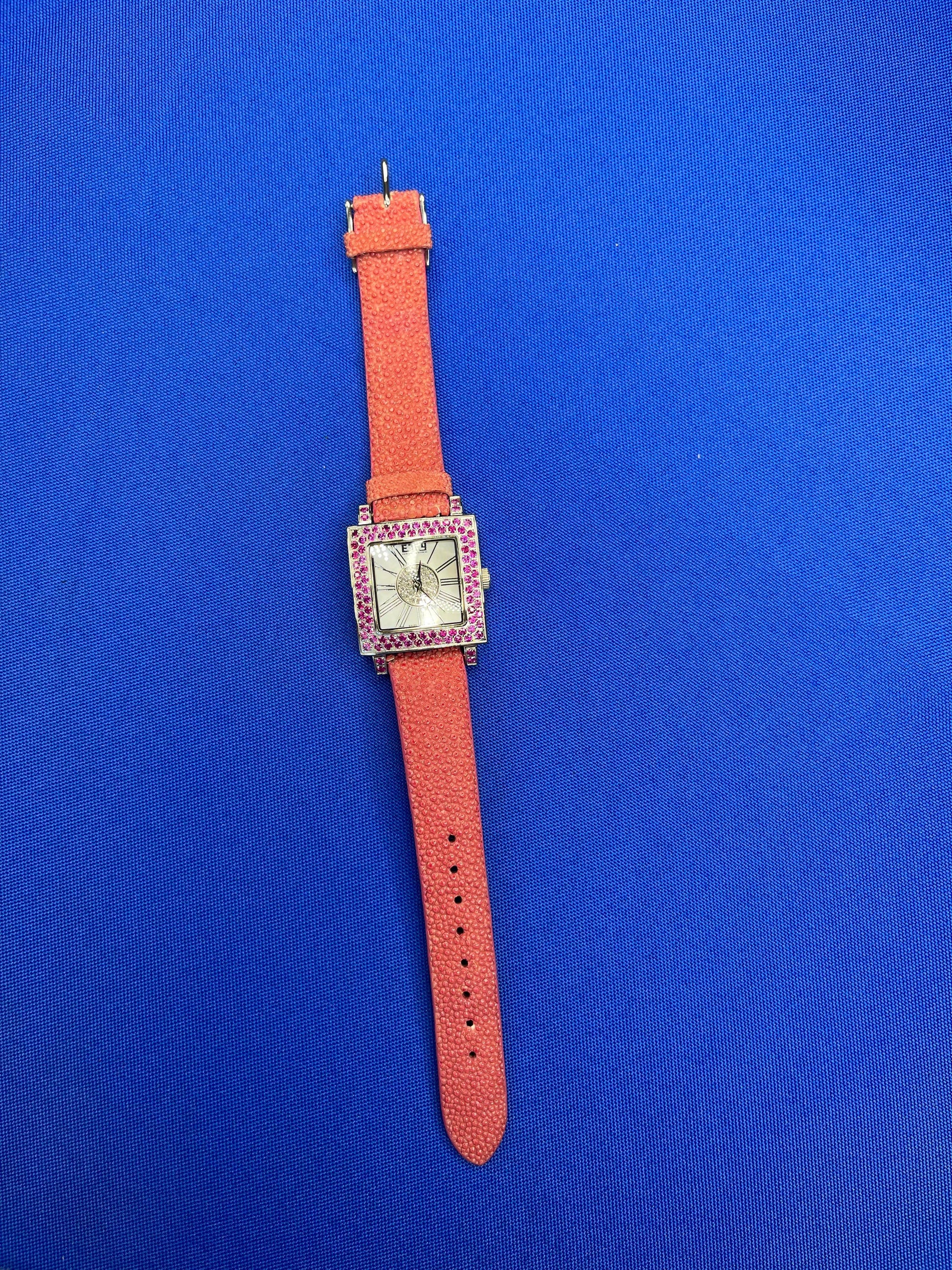Amethyst & Diamonds Pave Dial Luxury Swiss Quartz Exotic Leather Watch