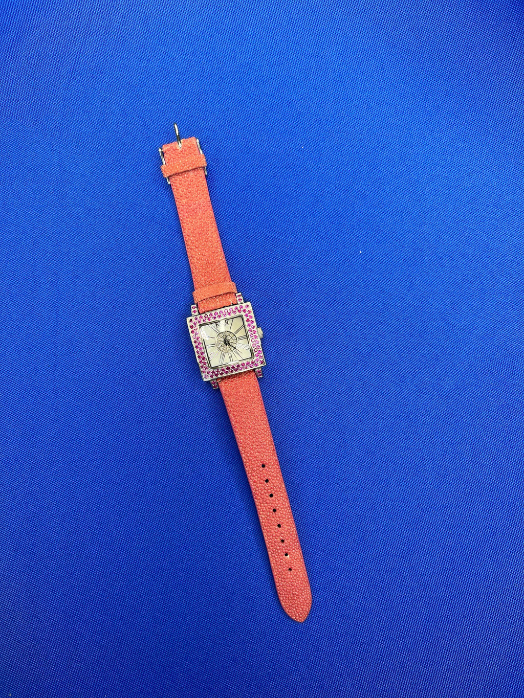 Amethyst & Diamonds Pave Dial Luxury Swiss Quartz Exotic Leather Watch