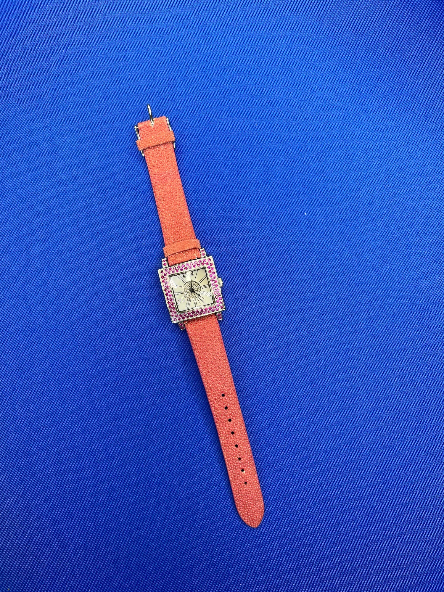 Amethyst &amp; Diamonds Pave Dial Luxury Swiss Quartz Exotic Leather Watch