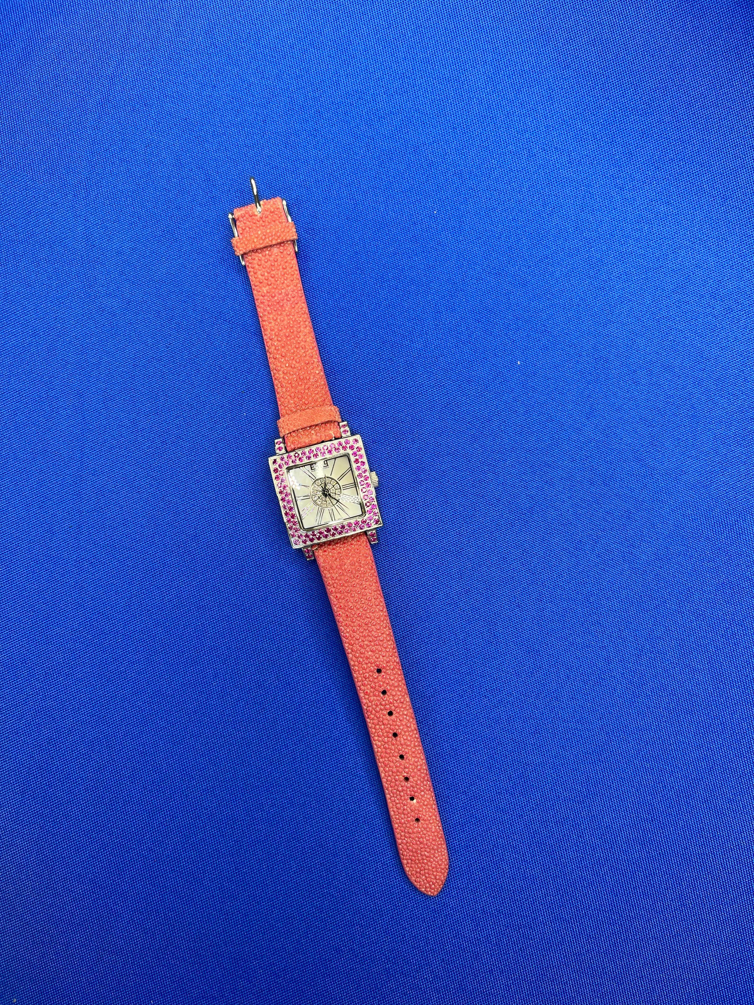 Amethyst &amp; Diamonds Pave Dial Luxury Swiss Quartz Exotic Leather Watch