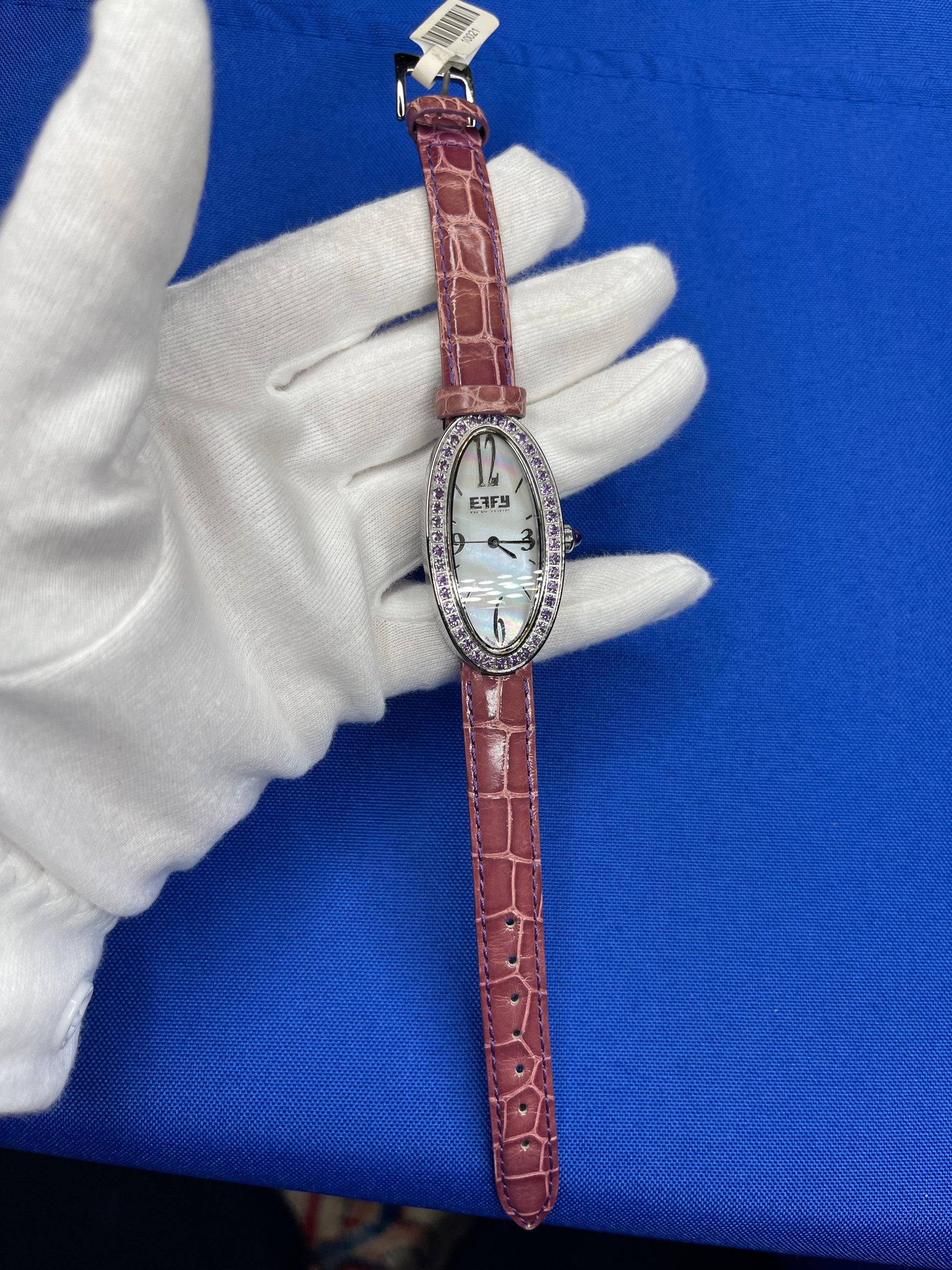 Amethysts Pave Dial Luxury Swiss Quartz Exotic Leather Band Watch
