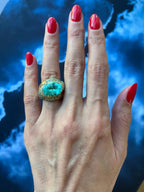 Aqua Teal Blue Oval Shape Paraiba Tourmaline Diamond Pave 18k Yellow Gold Ring